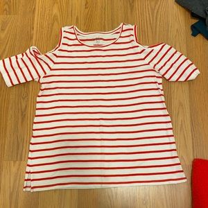 LOFT red and white cold shoulder top